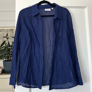 American Vintage Navy Blue Crochet Button-Up Blouse